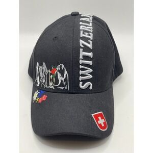 Men's Switzerland Ball Cap Hat OSFA Black Cotton‎ Embroidered